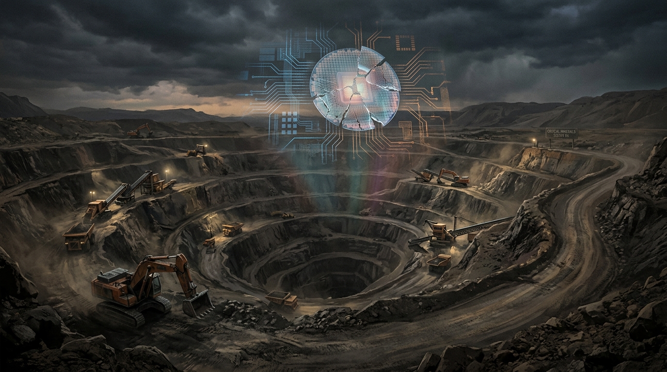 Open-pit Critical Mineral Mine beneath a Shattered Holographic Silicon Wafer